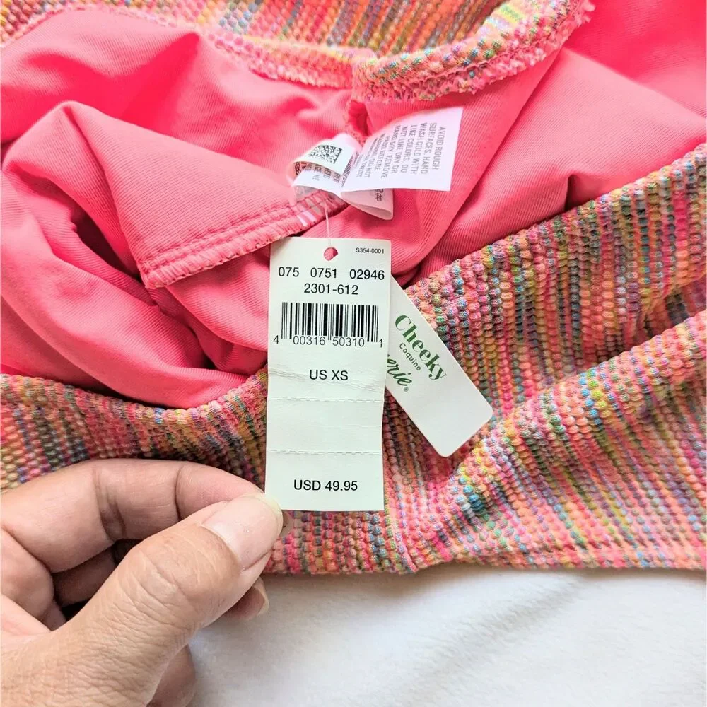 Aerie Pink Coral Space Dye Pique Bandeau One Piece Swimsuit XS Cheeky Cut New